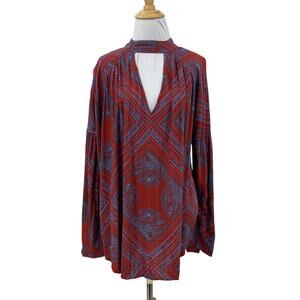 Free People Top Womens M Medium Walking On A Dream Plunge V Neck Cutout Tunic